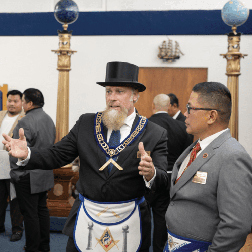 Lodge master Alexander Verbrugghen with Dennis Caoile at Most Worshipful John R. Heisner № 442.
